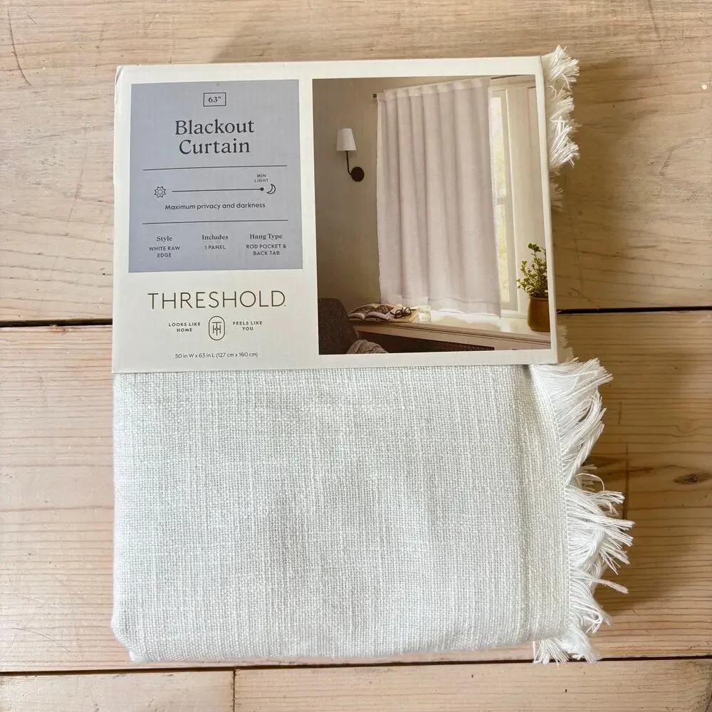 (1) Threshold NWT NIB Blackout Slub Weave Raw Edge Curtain Panel White 50x63